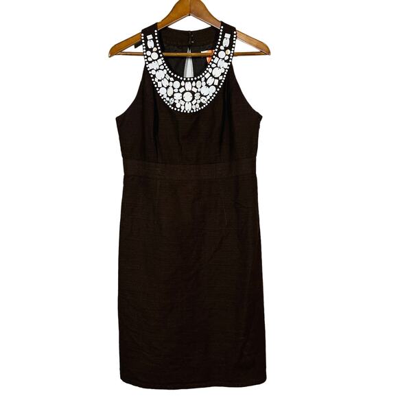 Merona Shell Neck Sheath Dress Milly DUPE Casual Career Brown White - 10 - Picture 1 of 6